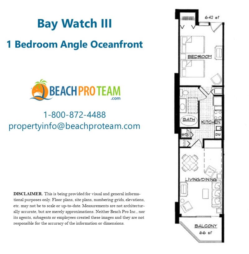Bay Watch Resort III Floor Plan - 1 Bedroom Angle Oceanfront